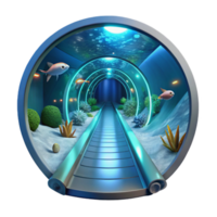 dramatic abstract A futuristic, transparent underwater tunnel with views of marine life, deep ocean lighting, sci-fi, cinematic, high quality png