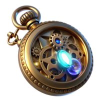 serene vintage A close-up of a steampunk pocket watch, with intricate gears and glowing gemstones, illuminated by a single beam of light. Macro photography lighting, photorealistic style exclusive png