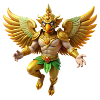 extraordinary rustic A powerful Garuda, Hindu mythical bird, with golden feathers and a human-like face, dynamic pose, fantasy art style 4K png