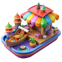 serene artistic A floating market, colorful boats, bustling activity, vibrant, exotic style authentic png