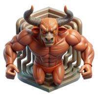 dramatic creative A powerful minotaur trapped in the labyrinth, intricate maze visible in the background, muscles rippling, surreal style exclusive png