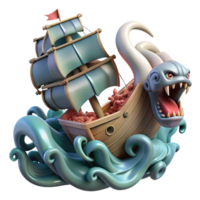 impressive classic A fearsome kraken attacking a ship, waves crashing around it, dramatic lighting, realistic style 4K png