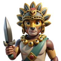 dramatic creative A stoic Aztec warrior wearing a jaguar headdress, holding a obsidian blade, Aztec codex style, dramatic lighting, authentic png