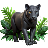 elegant minimalist A sleek black panther prowling through a dense jungle, its eyes gleaming in the shadows, rendered in a hyperrealistic style authentic png