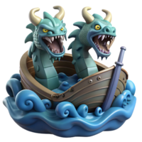 extraordinary creative Scylla and Charybdis, mythical sea monsters, threatening a ship, dark and turbulent style authentic png