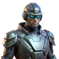 serene contemporary A futuristic soldier wearing a sleek exoskeleton, dark and gritty style, dramatic backlighting genuine png