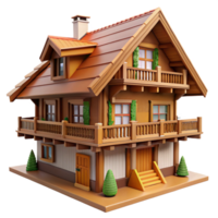 beautiful creative A Swiss chalet, wooden balconies, snow-capped mountains in the background, picturesque, idyllic style high quality png
