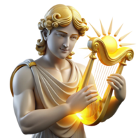 serene minimalist A radiant Apollo playing a lyre, golden light emanating from his figure, rendered in a neoclassical style professional png