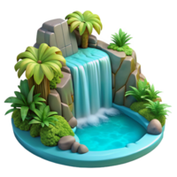 wonderful creative A cascading waterfall plunging into a crystal-clear turquoise pool, surrounded by lush tropical vegetation, in a vibrant, HDR style genuine png