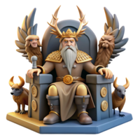magnificent classic Odin, Allfather of the Norse gods, seated on his throne in Valhalla, surrounded by Valkyries, epic fantasy style genuine png