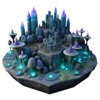 vibrant creative A sprawling subterranean city lit by bioluminescent fungi, dark fantasy, eerie, matte painting, authentic png