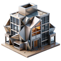elegant rustic Deconstructivist office building, fragmented forms, metallic surfaces, dramatic lighting, abstract art style, high contrast, high resolution png