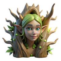 beautiful artistic A dryad emerging from a tree trunk, sunlight dappling her skin, fantasy art style high resolution png