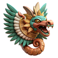 serene rustic A powerful Aztec god Quetzalcoatl, the feathered serpent, flying through the sky, Aztec relief carving style, dynamic lighting, exclusive png