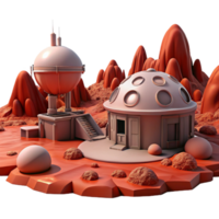 extraordinary creative A desolate, Martian landscape with a futuristic research outpost, harsh red light, sci-fi, photorealistic, high resolution png