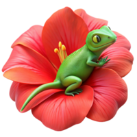 impressive traditional A chameleon perched on a bright red hibiscus, vibrant colours, macro photography, shallow depth of field genuine png