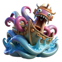 wonderful abstract A fearsome kraken attacking a ship, waves crashing around it, dramatic lighting, realistic style professional png