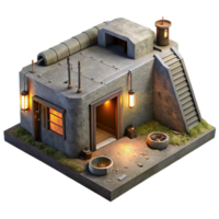 impressive contemporary Underground bunker, concrete walls, dim lighting, survivalist theme, post-apocalyptic setting, realistic rendering, high quality png