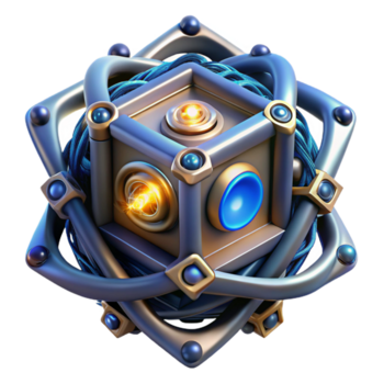 impressive minimalist A quantum computer core, glowing with complex energy patterns, intricate geometric design, art deco style, soft lighting professional png