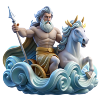 magnificent abstract Poseidon commanding a storm-tossed sea from his chariot pulled by hippocamps, waves crashing around him, lightning illuminating the scene, Romantic style premium png
