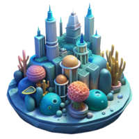 serene abstract A futuristic city built on the ocean floor, bioluminescent coral and glowing structures, underwater photography style high resolution png