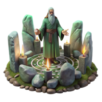 vibrant artistic A wise old Celtic druid performing a ritual in a stone circle, surrounded by swirling mist and ancient runes, Art Nouveau style, mystical lighting, 4K png