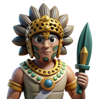 wonderful rustic A stoic Aztec warrior wearing a jaguar headdress, holding a obsidian blade, Aztec codex style, dramatic lighting, genuine png