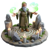 stunning abstract A wise old Celtic druid performing a ritual in a stone circle, surrounded by swirling mist and ancient runes, Art Nouveau style, mystical lighting, genuine png