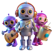 elegant rustic A group of robots playing musical instruments, whimsical and quirky, bright lighting professional png