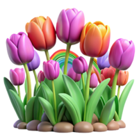 vibrant vintage A field of tulips in full bloom, with a rainbow of colors, in a vibrant, cheerful style professional png