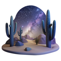 extraordinary traditional A desert landscape at night, illuminated by the Milky Way, with cacti silhouetted against the starry sky, in a surreal, dreamlike style genuine png
