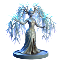 beautiful abstract An ethereal dryad emerging from a willow tree, shimmering with bioluminescent light, Art Deco style professional png