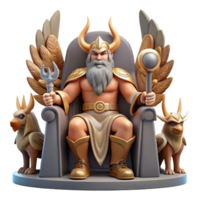 magnificent minimalist Odin, Allfather of the Norse gods, seated on his throne in Valhalla, surrounded by Valkyries, epic fantasy style authentic png
