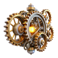 serene traditional A complex steampunk clockwork mechanism, gears turning, intricate details, illuminated by a bright, white light authentic png