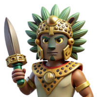 stunning classic A stoic Aztec warrior wearing a jaguar headdress, holding a obsidian blade, Aztec codex style, dramatic lighting, high resolution png
