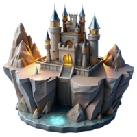 dramatic abstract A castle built into a cliff face, fantasy setting, dramatic lighting, premium png