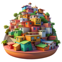 serene modern A colorful favela built on a hillside, vibrant hues, dynamic composition, documentary style, high resolution png