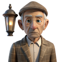 magnificent classic An elderly man with deep wrinkles and a weary expression, wearing a tattered tweed suit, lit by a dim streetlamp, chiaroscuro genuine png