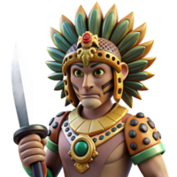 magnificent modern A stoic Aztec warrior wearing a jaguar headdress, holding a obsidian blade, Aztec codex style, dramatic lighting, genuine png