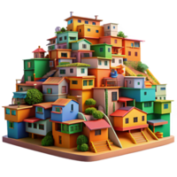 serene artistic A colorful favela built on a hillside, vibrant hues, dynamic composition, documentary style, authentic png