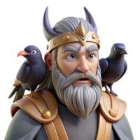 vibrant artistic A wise Odin with his ravens Huginn and Muninn perched on his shoulders, depicted in a Viking art style original png