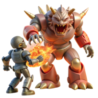 serene traditional A giant robot battling a colossal alien creature, explosive, fiery lighting, anime style authentic png