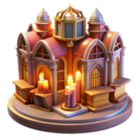 magnificent vintage A towering Art Nouveau library filled with glowing books, warm interior lighting, whimsical, intricate details, 4K png