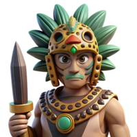 wonderful minimalist A stoic Aztec warrior wearing a jaguar headdress, holding a obsidian blade, Aztec codex style, dramatic lighting, 4K png