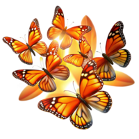 vibrant vintage A swarm of monarch butterflies migrating through a sunbeam, vibrant colors, impressionist style exclusive png