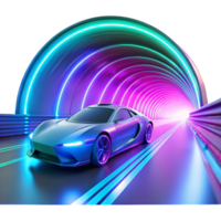 stunning abstract A futuristic racing car speeding through a neon-lit tunnel, motion blur, cyberpunk style high quality png