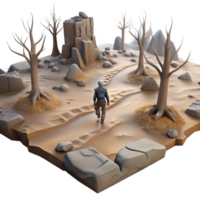 impressive modern A lone wanderer traversing a desolate wasteland, bleak, overcast lighting, post-apocalyptic fantasy style genuine png