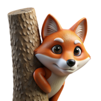 serene traditional A curious fox peering out from behind a tree, sly expression and detailed fur, realistic style genuine png