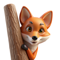 elegant classic A curious fox peering out from behind a tree, sly expression and detailed fur, realistic style genuine png