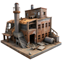 extraordinary minimalist An abandoned factory, rusting machinery, broken windows, dim lighting, dystopian setting original png